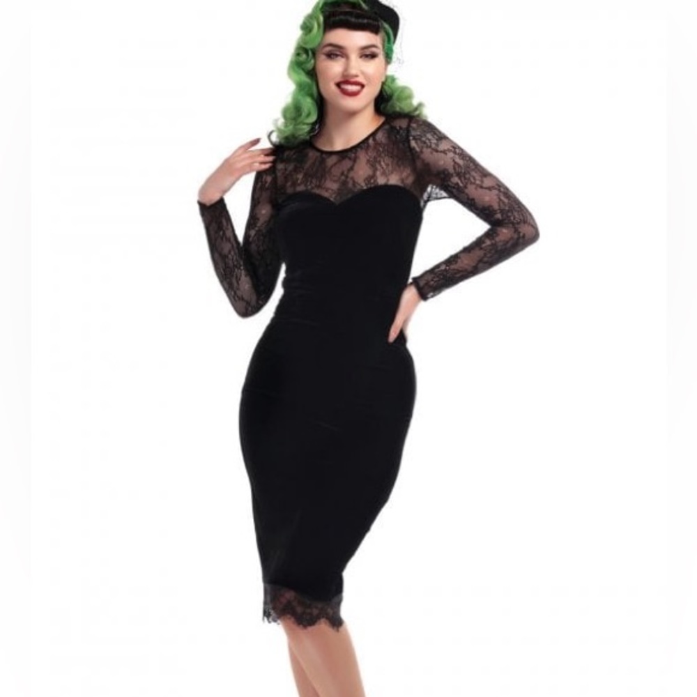 Black velvet lace vintage pinup dress